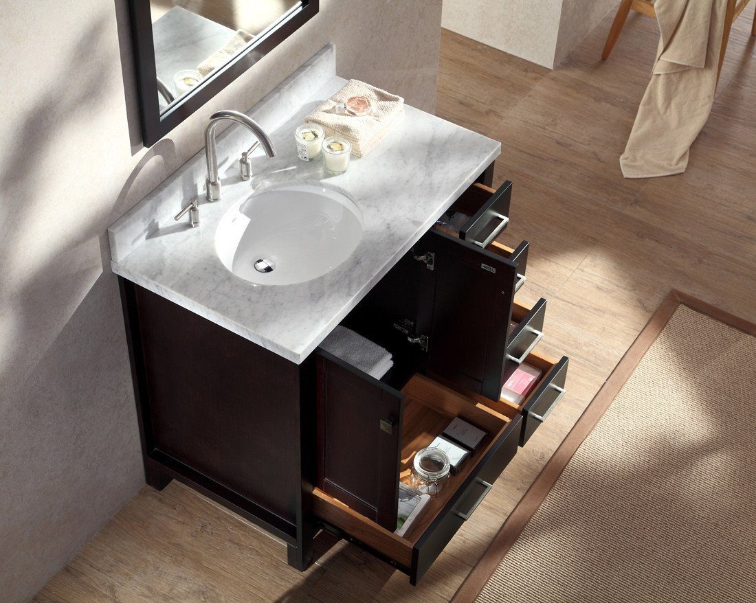 ARIEL Cambridge 37" Single Sink Vanity Set w/ Left Offset Sink in Espresso Vanity ARIEL 