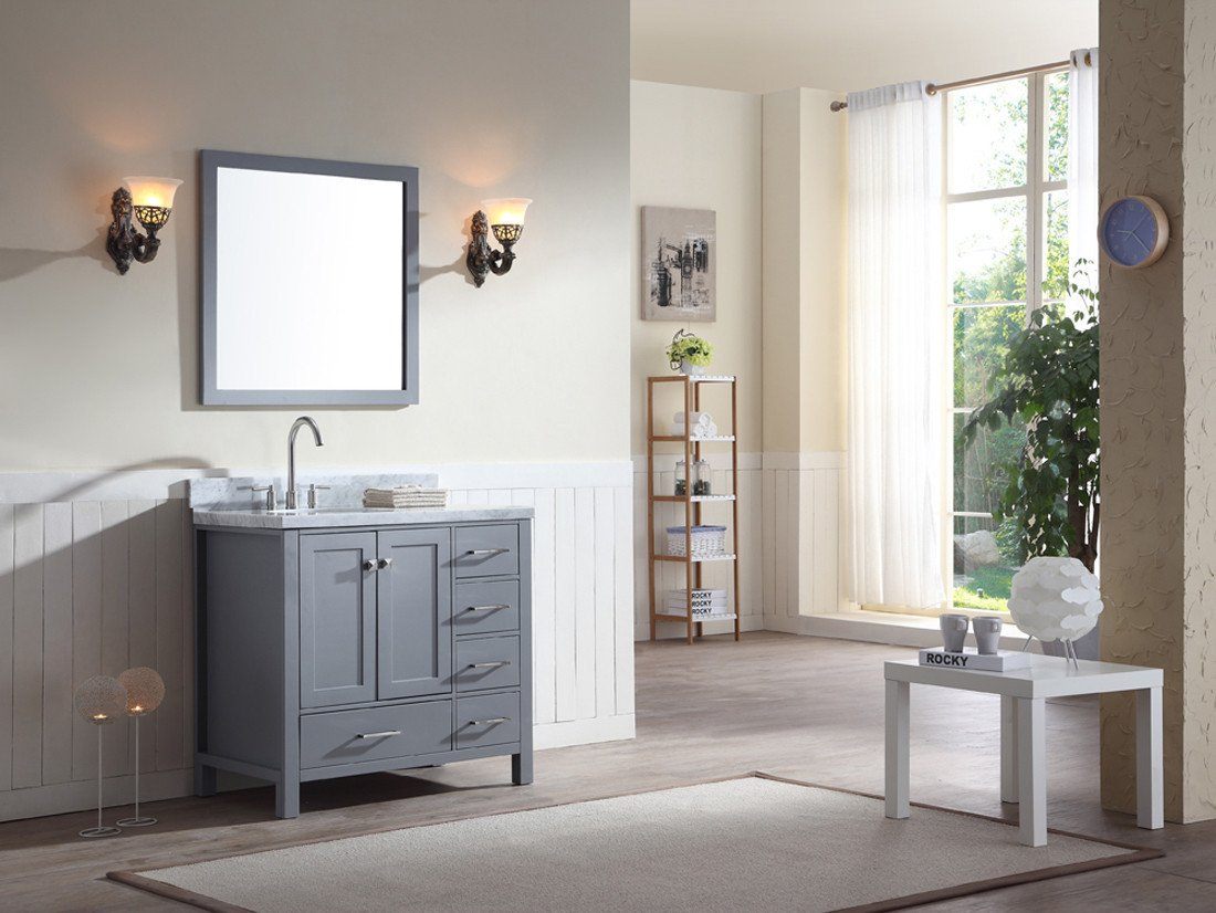 ARIEL Cambridge 37" Single Sink bathroom Vanity Set w/ Left Offset Sink in Grey Vanity ARIEL 