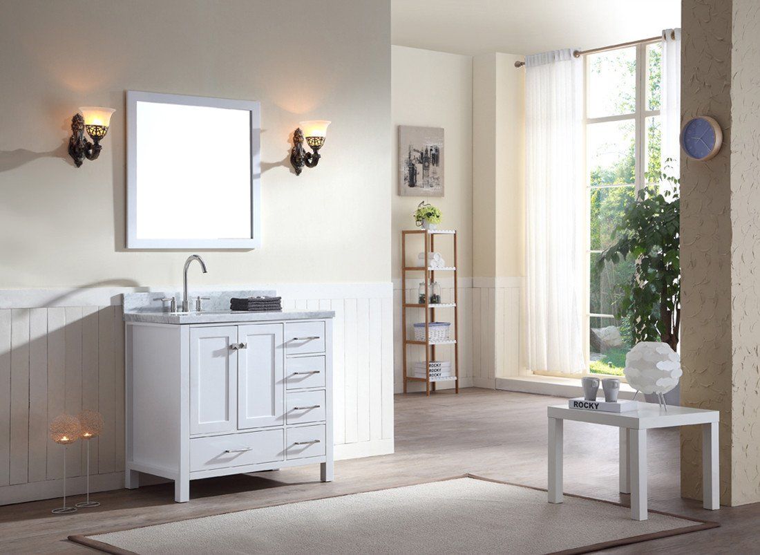 ARIEL Cambridge 37" Single Sink Bathroom Vanity Set w/ Left Offset Sink in White Vanity ARIEL 