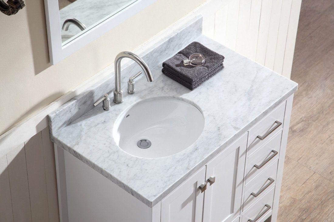 ARIEL Cambridge 37" Single Sink Bathroom Vanity Set w/ Left Offset Sink in White Vanity ARIEL 