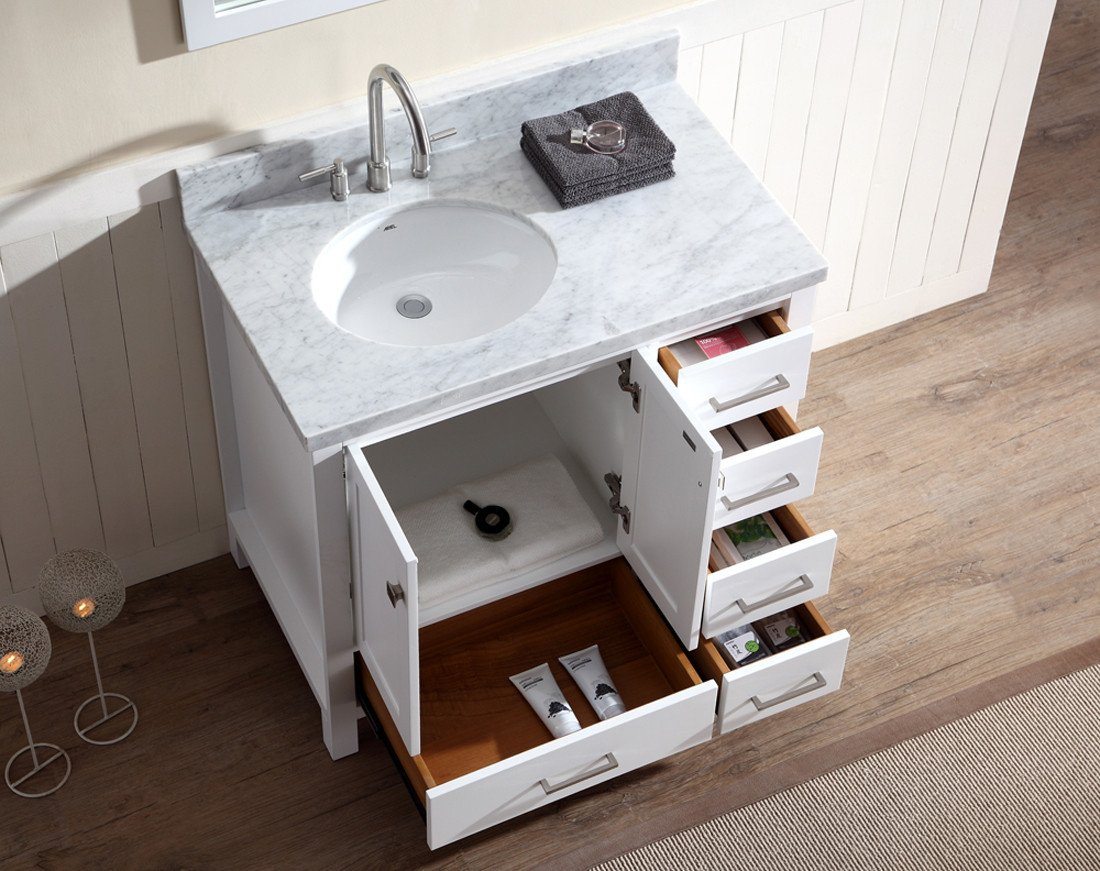 ARIEL Cambridge 37" Single Sink Bathroom Vanity Set w/ Left Offset Sink in White Vanity ARIEL 