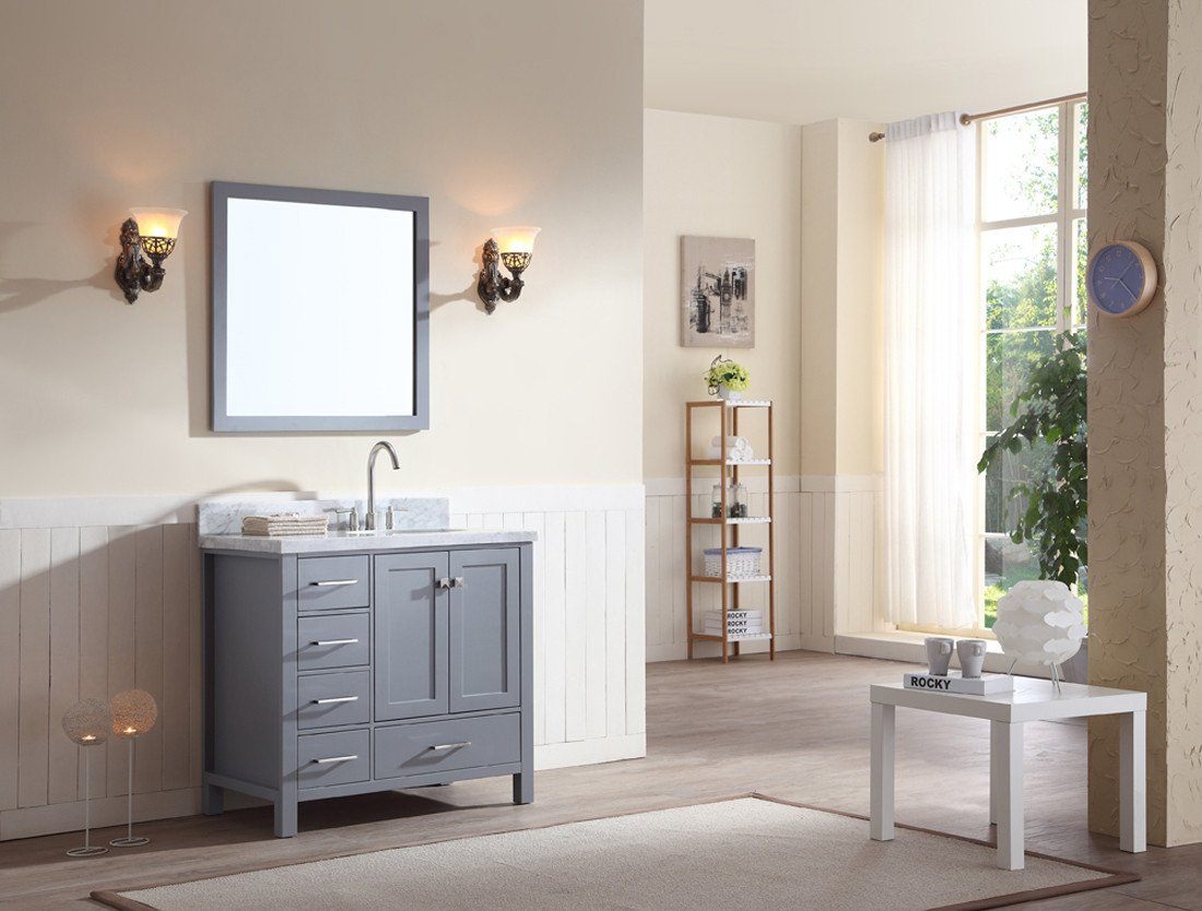 ARIEL Cambridge 37" Single Sink Bathroom Vanity Set w/ Right Offset Sink in Grey Vanity ARIEL 