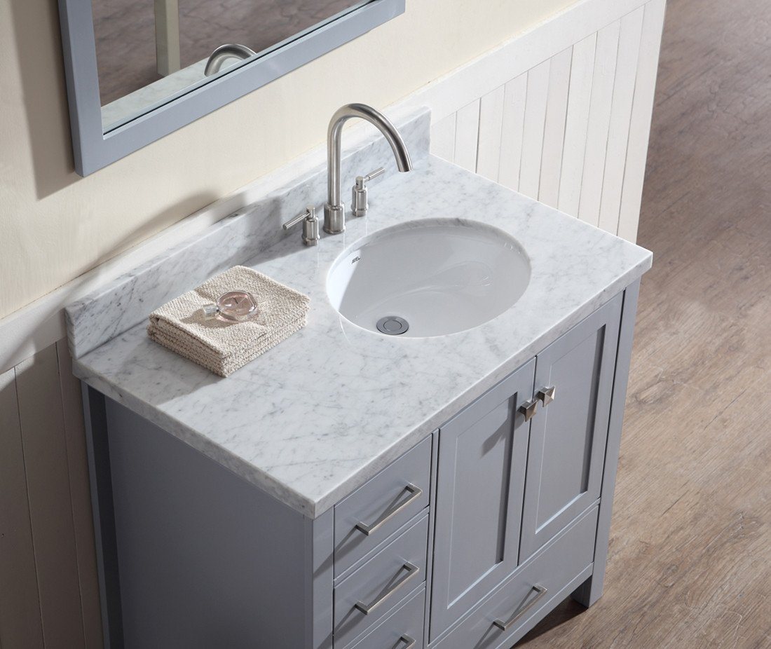 ARIEL Cambridge 37" Single Sink Bathroom Vanity Set w/ Right Offset Sink in Grey Vanity ARIEL 