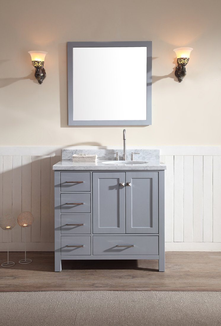 ARIEL Cambridge 37" Single Sink Bathroom Vanity Set w/ Right Offset Sink in Grey Vanity ARIEL 