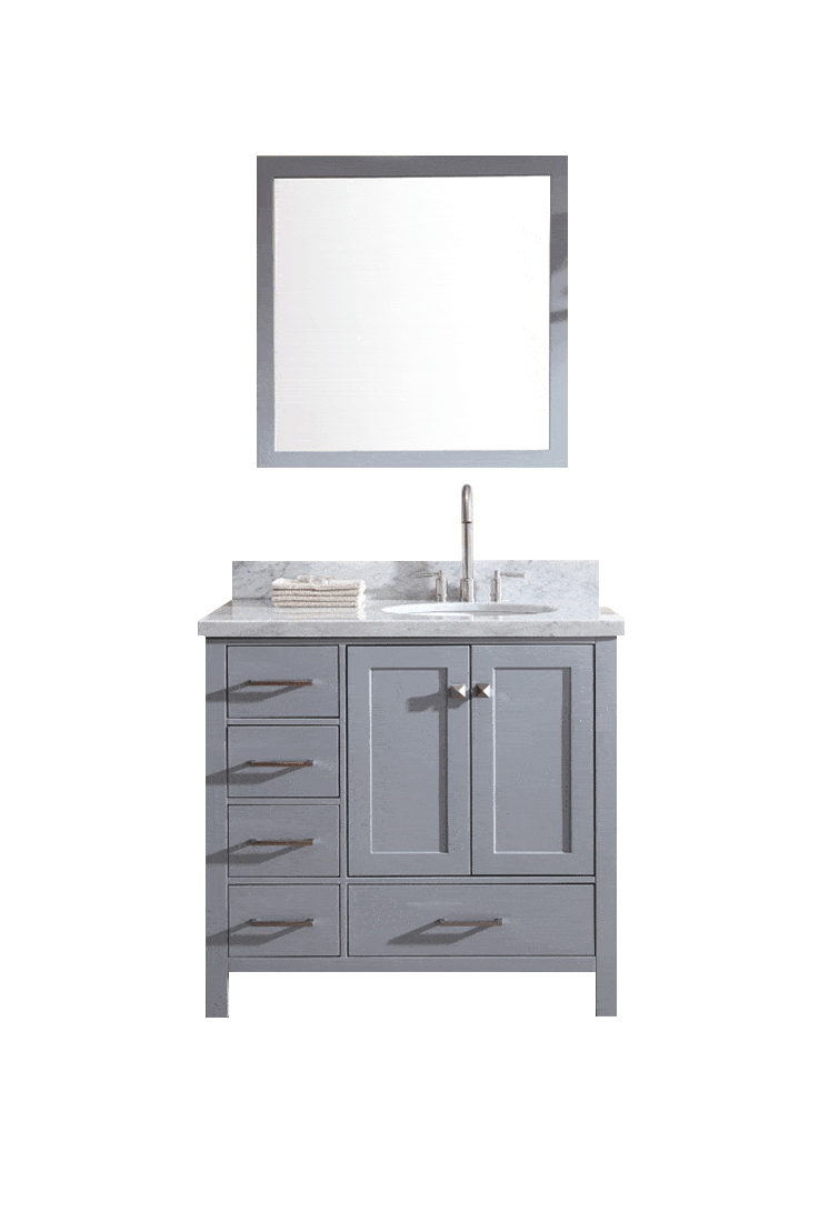 ARIEL Cambridge 37" Single Sink Bathroom Vanity Set w/ Right Offset Sink in Grey Vanity ARIEL 