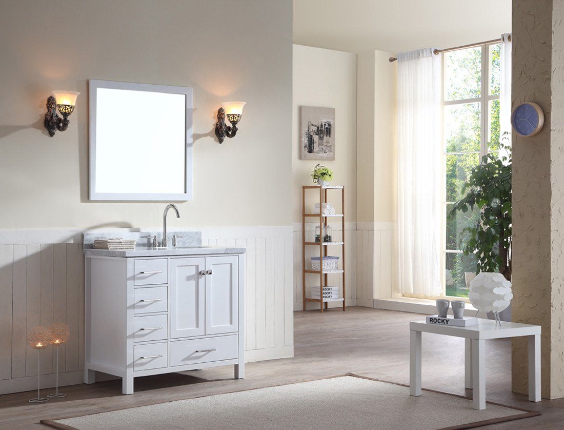 ARIEL Cambridge 37" Single Sink Vanity Set w/ Right Offset Sink in White Vanity ARIEL 