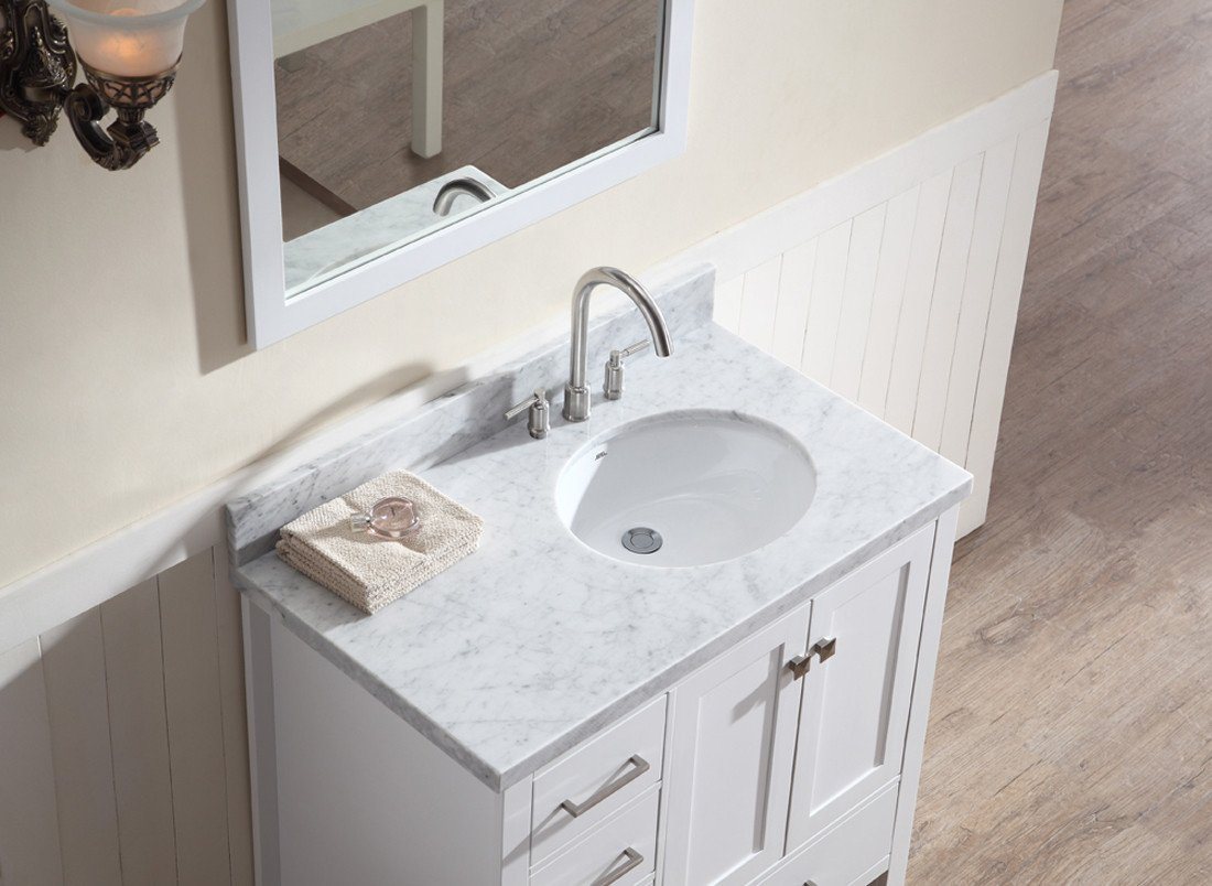 ARIEL Cambridge 37" Single Sink Vanity Set w/ Right Offset Sink in White Vanity ARIEL 