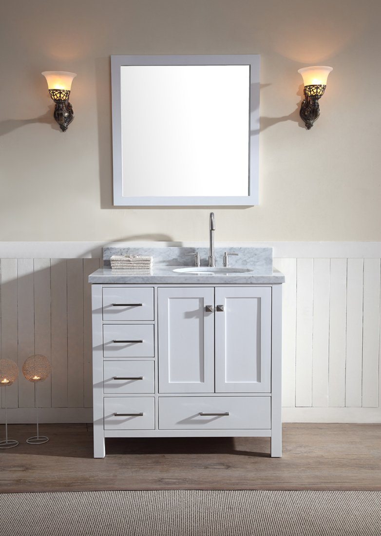 ARIEL Cambridge 37" Single Sink Vanity Set w/ Right Offset Sink in White Vanity ARIEL 