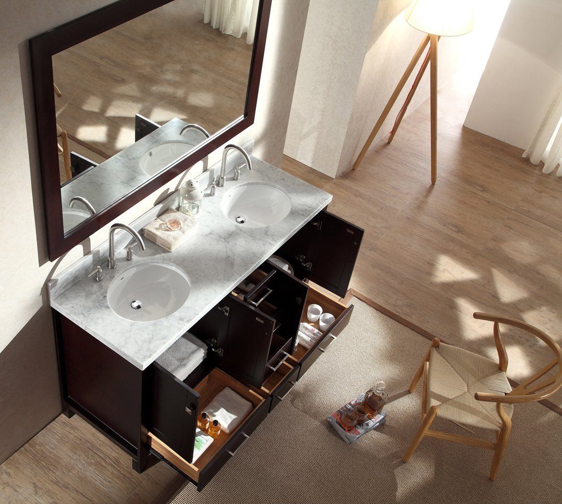 ARIEL Cambridge 61" Double Sink Bathroom Vanity Set in Espresso Vanity ARIEL 