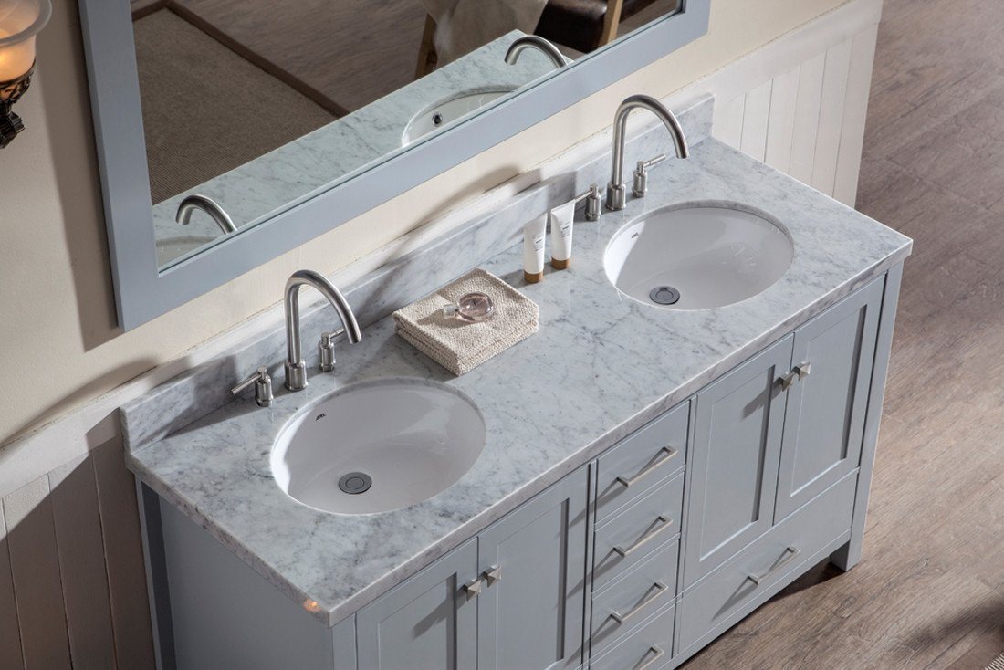 ARIEL Cambridge 61" Double Sink Bathroom Vanity Set with White Marble Countertop Vanity ARIEL 