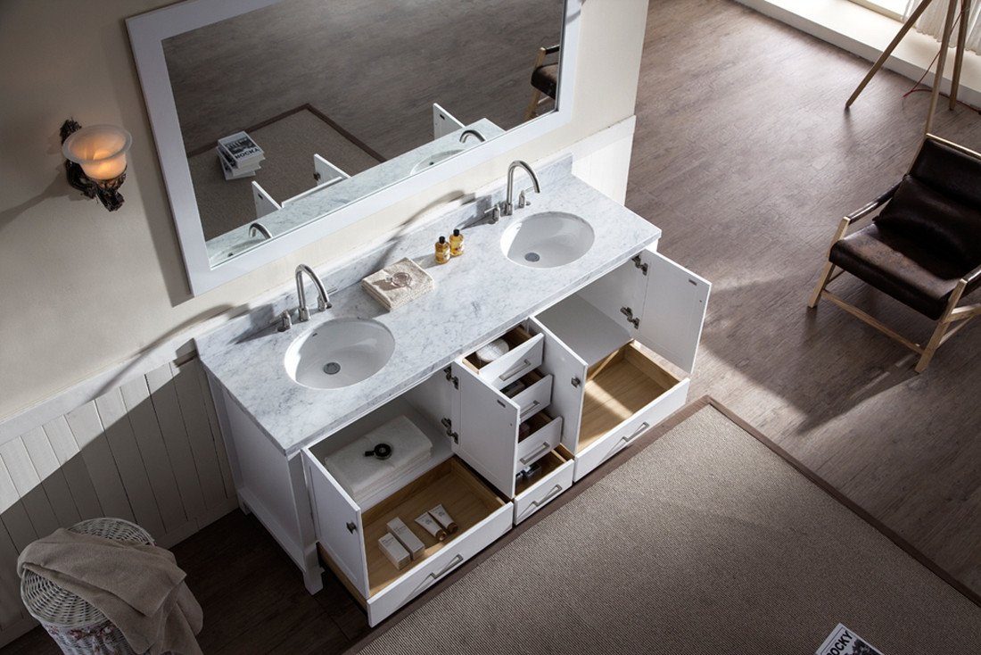 ARIEL Cambridge 73" Double Sink Bathroom Vanity Set in White Vanity ARIEL 