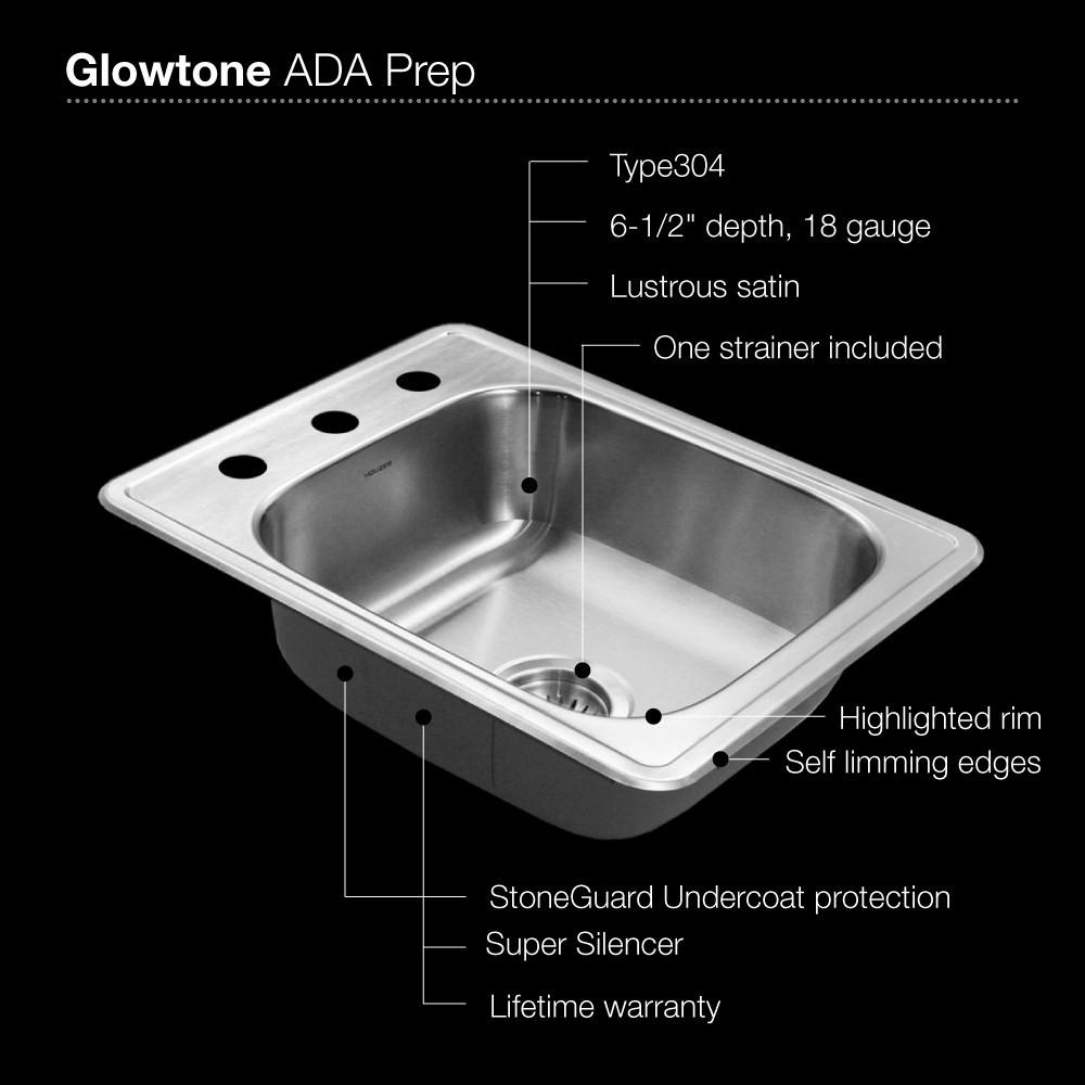 Houzer ADA Glowtone Series Topmount Stainless Steel 3-hole Bar/Prep Sink Bar Sink - Topmount Houzer 