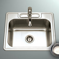 Thumbnail for Houzer ADA Glowtone Topmount Stainless Steel 3-hole Single Bowl Kitchen Sink Kitchen Sink - Topmount Houzer 