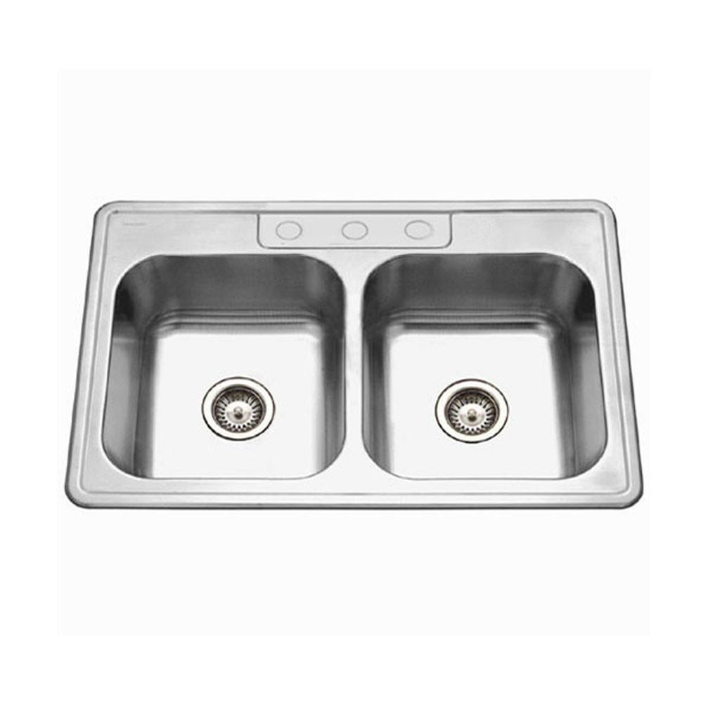 Houzer ADA Glowtone Series Topmount Stainless Steel 3-hole 50/50 Double Bowl Kitchen Sink Kitchen Sink - Topmount Houzer 