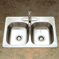 Thumbnail for Houzer ADA Glowtone Series Topmount Stainless Steel 3-hole 50/50 Double Bowl Kitchen Sink Kitchen Sink - Topmount Houzer 