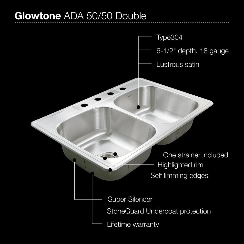 Houzer ADA Glowtone Series Topmount Stainless Steel 4-hole 50/50 Double Bowl Kitchen Sink Kitchen Sink - Topmount Houzer 