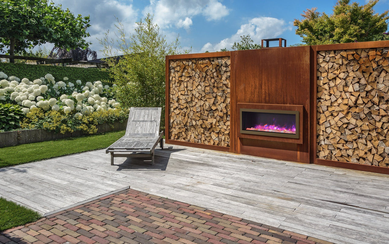 Amantii 8 Pack-50"Slim Indoor or Outdoor Electric Built-in only w/black steel surround Electric Fireplace Amantii 