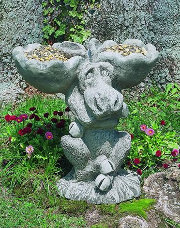 Moose Cast Stone Outdoor Garden Birdbath/Feeder BirdBath Campania International 