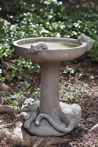 Catnap Cast Stone Outdoor Garden Birdbath BirdBath Campania International 