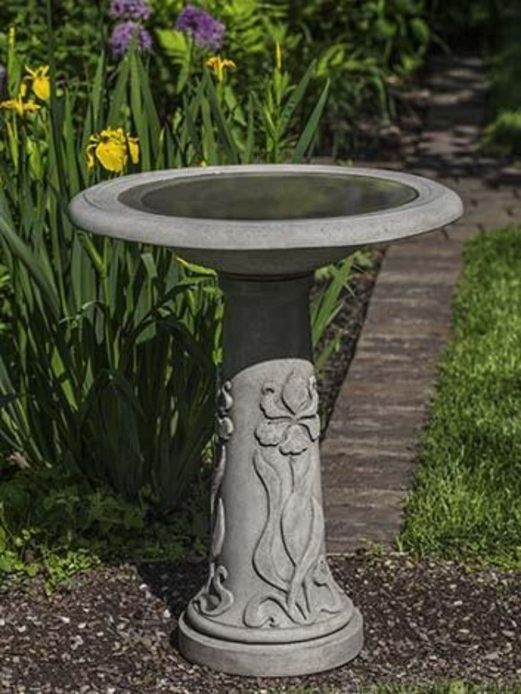Iris Cast Stone Outdoor Garden Birdbath BirdBath Campania International 