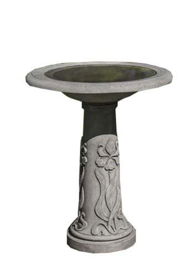 Iris Cast Stone Outdoor Garden Birdbath BirdBath Campania International 