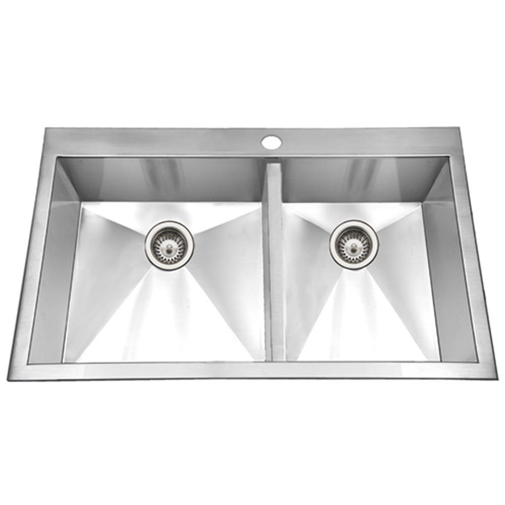Houzer Bellus Series Zero Radius Topmount Stainless Steel 1-Hole 50/50 Double Bowl Kitchen Sink Kitchen Sink - Topmount Houzer 