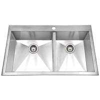 Thumbnail for Houzer Bellus Series Zero Radius Topmount Stainless Steel 1-Hole 50/50 Double Bowl Kitchen Sink Kitchen Sink - Topmount Houzer 