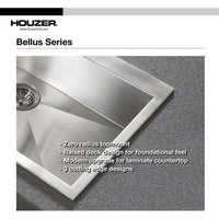 Thumbnail for Houzer Bellus Series Zero Radius Topmount Stainless Steel 1-Hole 50/50 Double Bowl Kitchen Sink Kitchen Sink - Topmount Houzer 