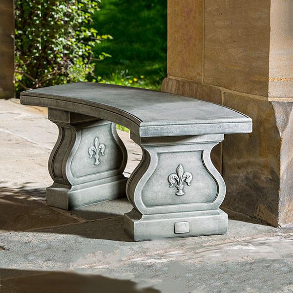Fleur De Lys Curved Cast Stone Outdoor Garden Bench Outdoor Benches/Tables Campania International 