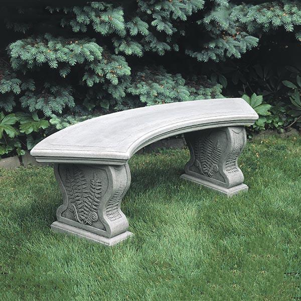 Curved Woodland Ferns Cast Stone Outdoor Garden Bench Outdoor Benches/Tables Campania International 