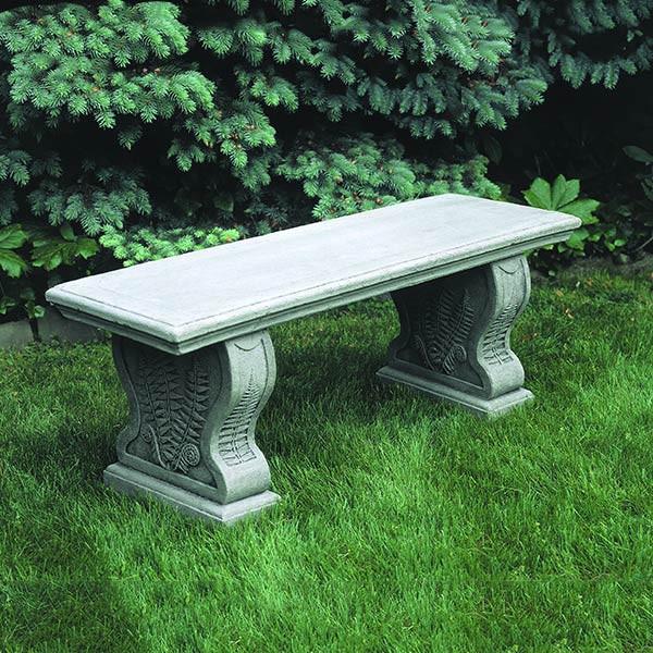 Straight Woodland Ferns Cast Stone Outdoor Garden Bench Outdoor Benches/Tables Campania International 