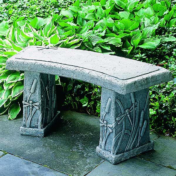 Dragonfly Curved Cast Stone Outdoor Garden Bench Outdoor Benches/Tables Campania International 