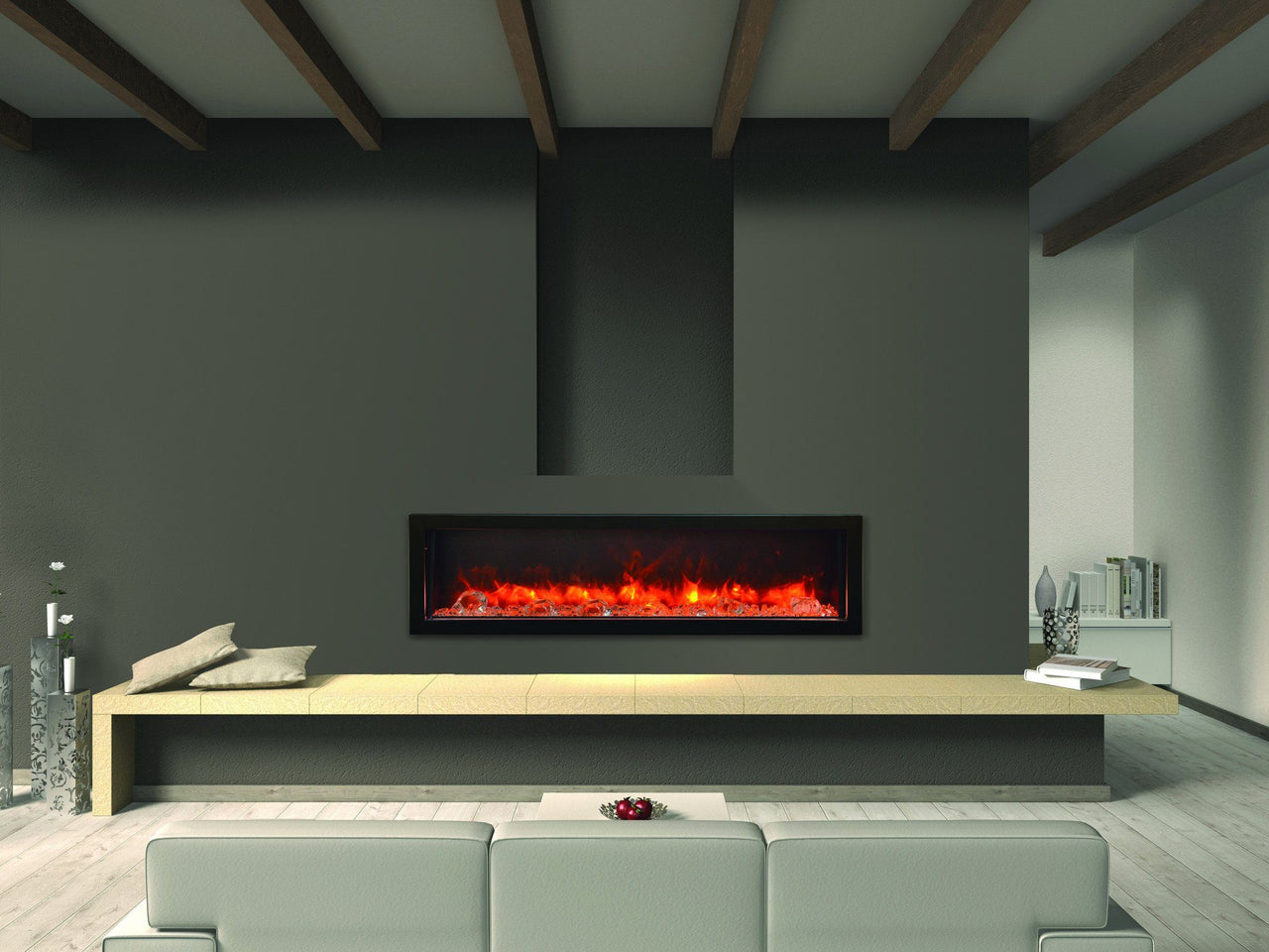 Amantii 60"Deep Indoor or Outdoor Electric Built-in only w/black steel surround Electric Fireplace Amantii 