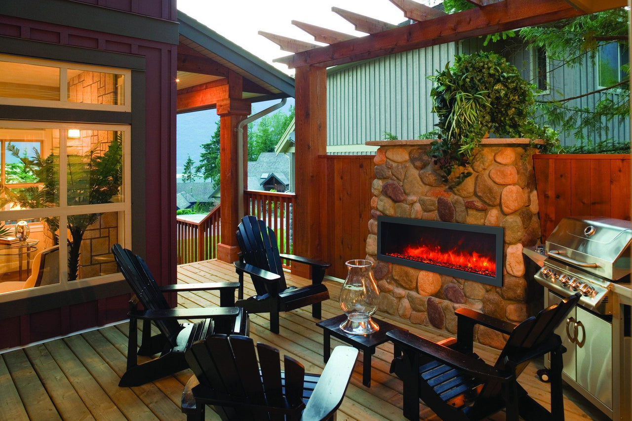 Amantii 60"Slim Indoor or Outdoor Electric Built-in only w/black steel surround Electric Fireplace Amantii 