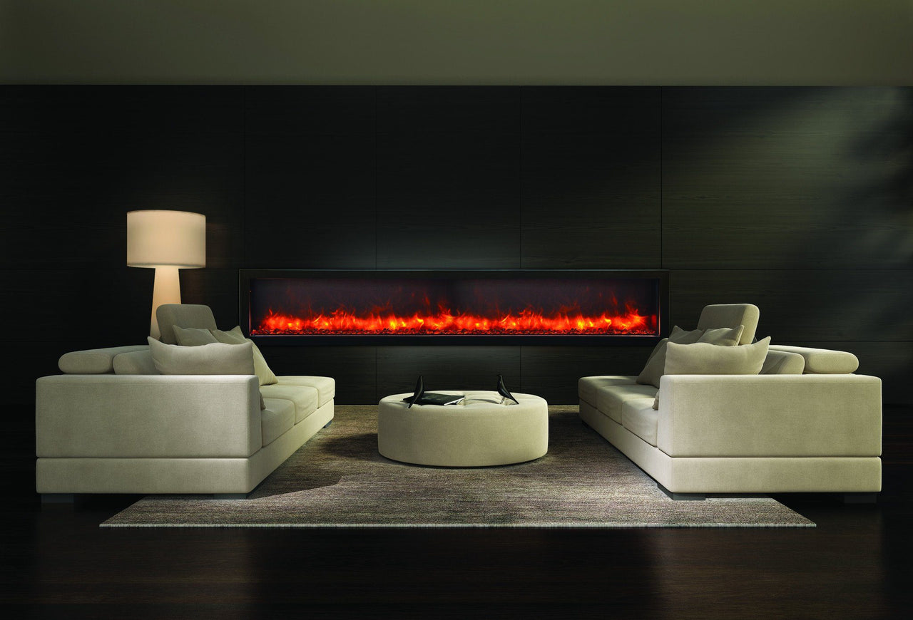 Amantii 88"Deep Indoor or Outdoor Electric Built-in only w/black steel surround Electric Fireplace Amantii 