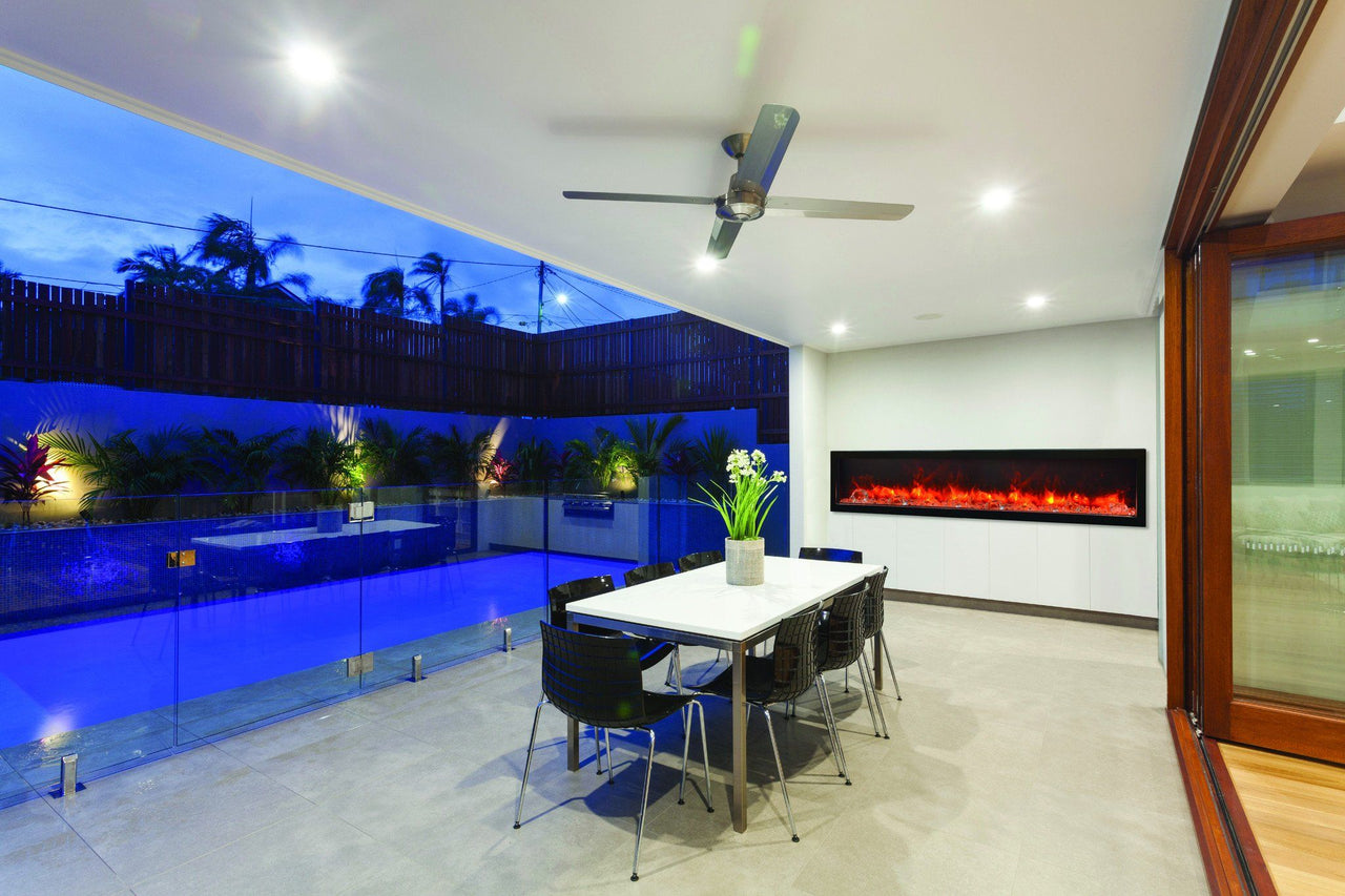 Amantii 88"Deep Indoor or Outdoor Electric Built-in only w/black steel surround Electric Fireplace Amantii 