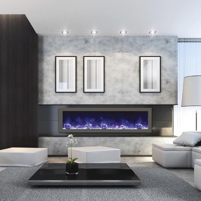 Amantii 60"Slim Indoor or Outdoor Electric Built-in only w/black steel surround Electric Fireplace Amantii 