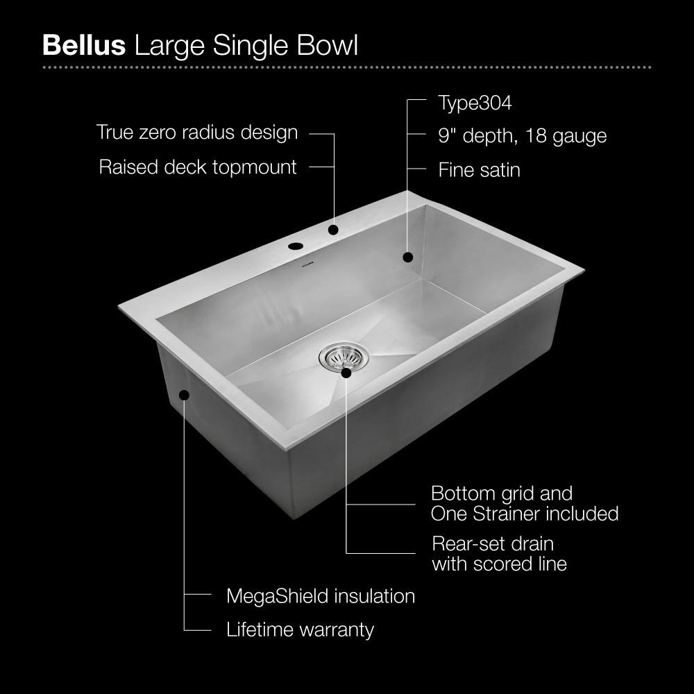 Houzer Bellus Series Zero Radius Topmount Stainless Steel 1-Hole Large Single Kitchen Sink Kitchen Sink - Topmount Houzer 