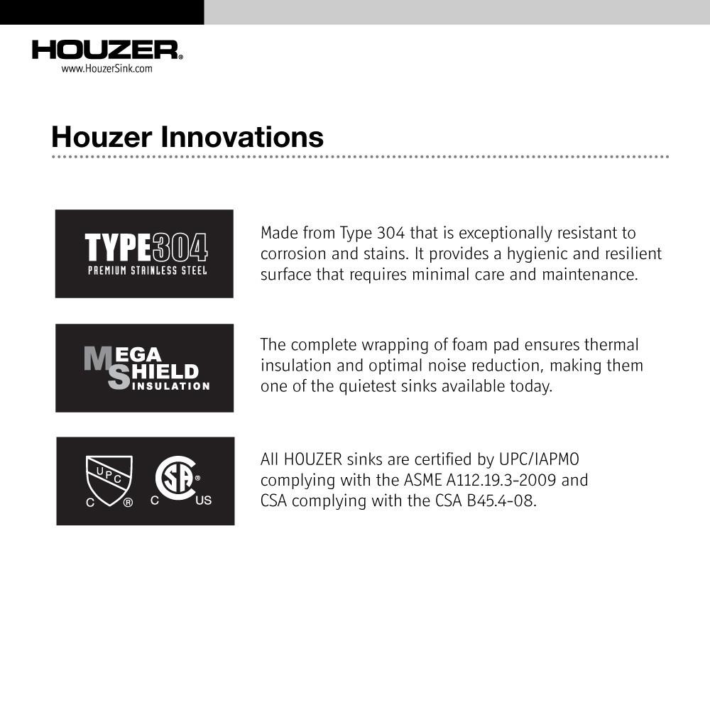 Houzer Bellus Series Zero Radius Topmount Stainless Steel 1-Hole Large Single Kitchen Sink Kitchen Sink - Topmount Houzer 