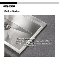 Thumbnail for Houzer Bellus Series Zero Radius Topmount Stainless Steel 1-Hole Large Single Kitchen Sink Kitchen Sink - Topmount Houzer 