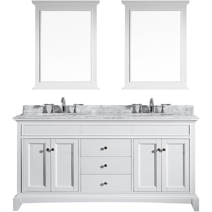 Eviva Elite Stamford® 72" White Solid Wood Vanity Set with Double OG White Carrera Marble Top Vanity Eviva 