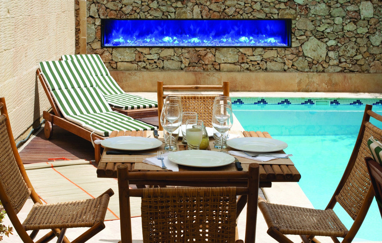 Amantii 88"Slim Indoor or Outdoor Electric Built-in only w/black steel surround Electric Fireplace Amantii 