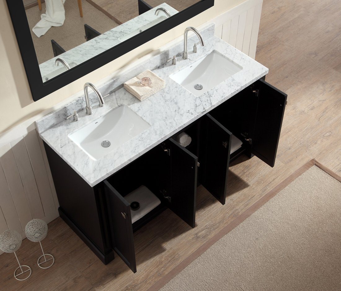 ARIEL Westwood 61" Double Sink Bathroom Vanity Set Solid Wood Cabinets - Black Vanity ARIEL 