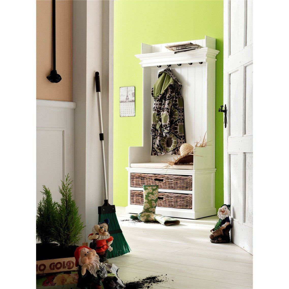NovaSolo Halifax Entryway Coat Rack & Bench +cushion + basket set Entryway NovaSolo 