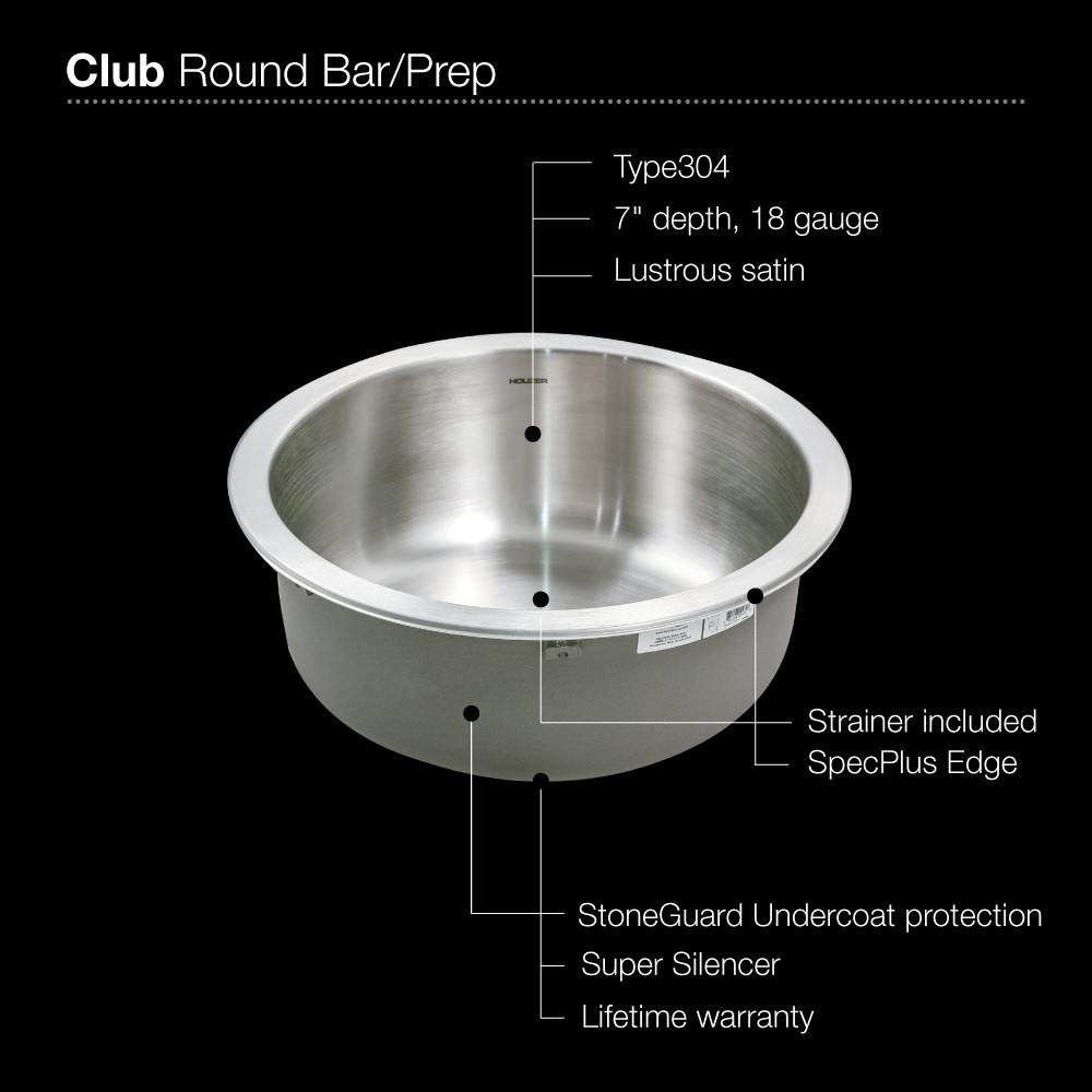Houzer CF-1830 Club Series Undermount Round Bar/Prep Sink Bar Sink - Undermount Houzer 