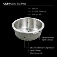 Thumbnail for Houzer CF-1830 Club Series Undermount Round Bar/Prep Sink Bar Sink - Undermount Houzer 