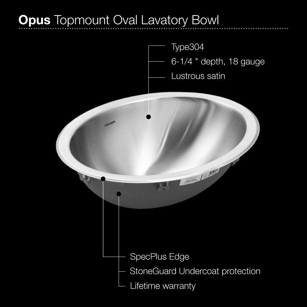 Houzer CHT-1800-1 Opus Series Topmount Stainless Steel Oval Bowl Lavatory Sink Bathroom Sink - Topmount Houzer 