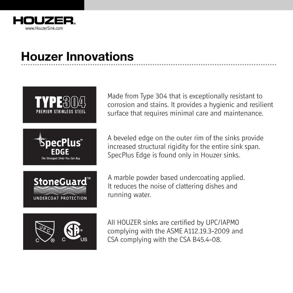 Houzer CR-1620-1 Opus Series Conical Undermount Stainless Steel Lavatory Sink Bathroom Sink - Undermount Houzer 