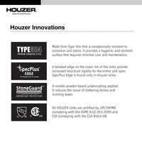 Thumbnail for Houzer vOpus Series Conical Undermount Stainless Steel Lavatory Sink with Overflow Bathroom Sink - Undermount Houzer 