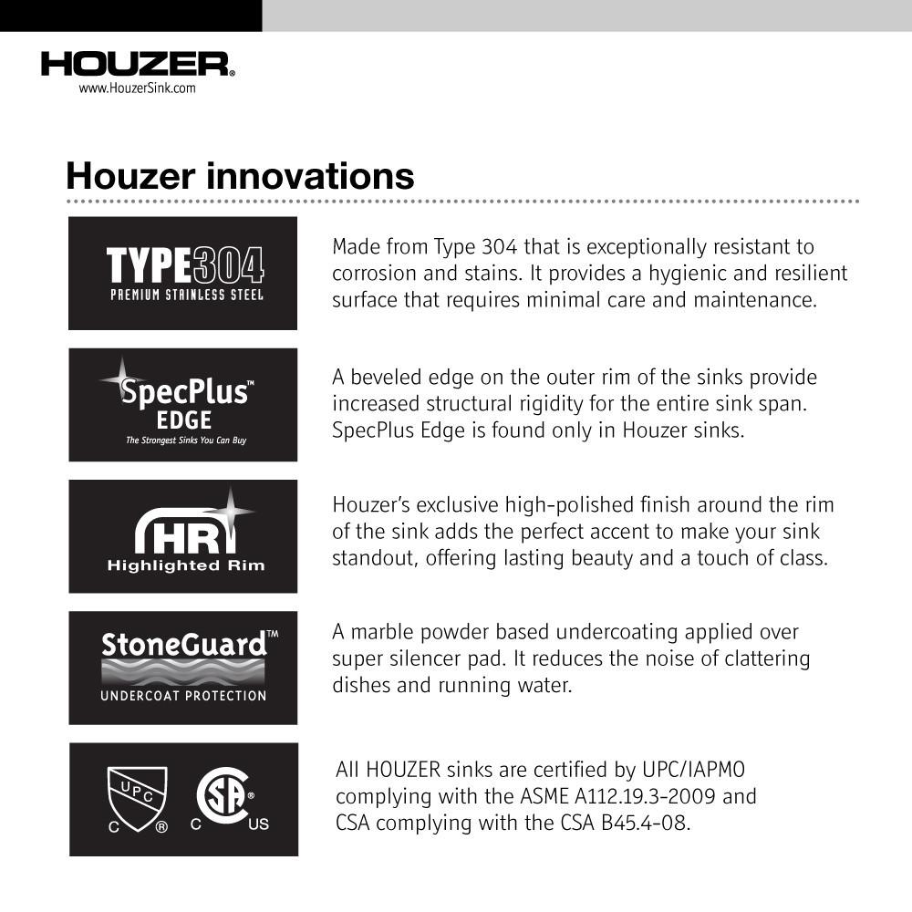Houzer CS-1105-1 Club Series Undermount Stainless Steel Compact Bar/Prep Sink Bar Sink - Undermount Houzer 
